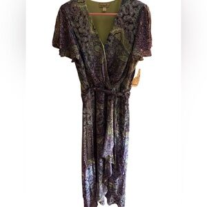 NWT One World “Live and Let Live” Paisley Print Flutter Sleeve Dress – Size L